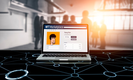 NFT marketplace provide modish sale channel for digital artist to sell their works online on the internet networkの写真素材