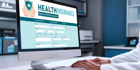 Health insurance web site brisk registration system for easy form fillingの素材