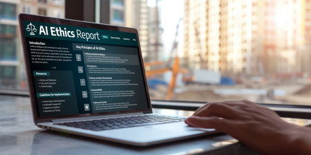 AI ethics responsibility standard law and rules on computer screen provide report of AI ethic transparency preventing technology crime. briskの素材