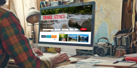 Online travel agency website for brisk search and travel planning offers deal and package for flight , hotel and tour bookingの素材