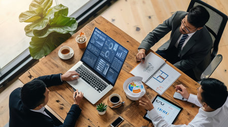 Business data dashboard provide business intelligence analytic for marketing strategy planning brisk with big data set to analyze customer demands and foreseeing business futureの素材