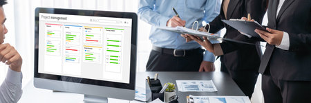 Business intelligence and data analysis concept. Analyst team working on financial data analysis...