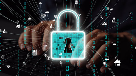 Visual representation of digital security featuring a virtual lock. This image illustrates the...
