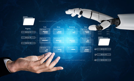 AI analyzing task progress, reviewing workflow pipeline, updating task stages, and improving project...