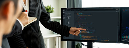 Software development programming on computer screen for brisk application and program coding