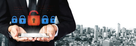 Digital security concept illustrating a cybersecurity breach, with a red unlocked padlock indicating...