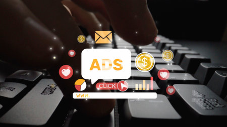 Online ads and digital marketing help brands grow. Content marketing builds engagement. Marketing tools boost ROI. Effective ads and marketing drive online business success. Muxerの写真素材