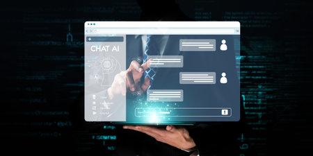 Human interact with AI artificial intelligence virtual assistant chatbot in concept of AI artificial...