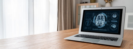 Medical science technology and futuristic healthcare virtual computer software analyze human health...
