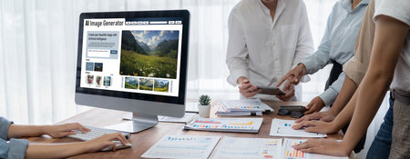 AI image generator software provide picture to graphic designer and users by text prompt brisk with use of artificial intelligence AI processing power to give image according to prompt textの素材