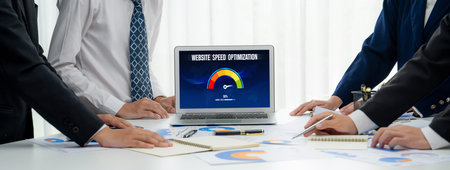 Computer software evaluating website loading speed. Concept of improving website loading speed...