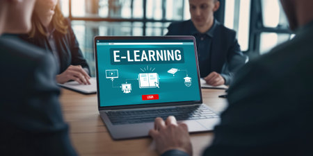 E-learning website with brisk sofware for student to study online on the internet networkの素材