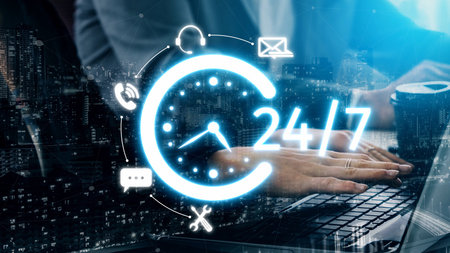 Customer support and 24-hour help desk services for technical support, online customer care, live chat support, and real-time customer assistance to ensure complete customer satisfaction.の写真素材