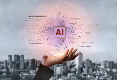 AI Assistant Brain Processor with LLM Technology, Big Data, Machine Learning, Generative AI for Business Support, Future Agentic AI Technology and Artificial Intelligence Prompt Engineering. Splineの写真素材