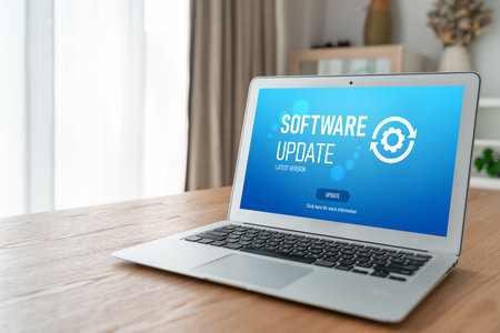 Software update on computer for modish version of device software upgradeの写真素材