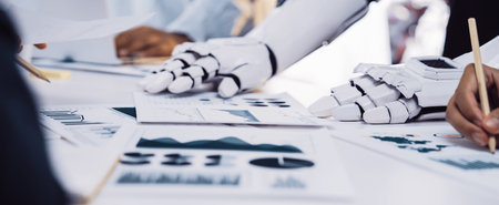 AI-driven analytics provide clarity during collaborative business sessions, enabling consultants to optimize marketing plans effectively.の写真素材