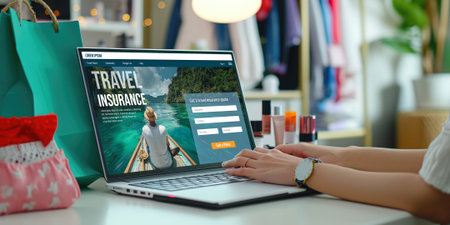 Online travel insurance agency providing worry-free travel trip to travelers briskの素材