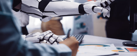 Robotic Arm Assisting Human Worker in Office Environment with Data Visualizations and Digital Charts...
