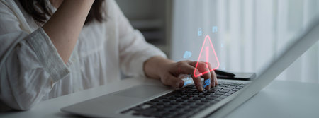 Cybersecurity threat alert protects data. Cyber security threat alert prevents access, alert warns...