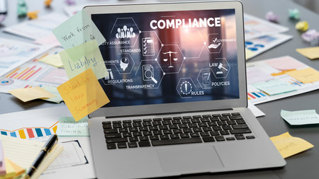 Sticky note for creative and analytic brainstorm for business idea with BI data dashboard on laptop screen. Analysis financial data visualization tech for marketing strategy.の写真素材