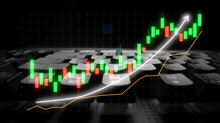 Visualize financial trends with candlestick graphs overlaying a keyboard, symbolizing the dynamic...