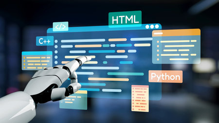 AI artificial intelligence assists software development through smart coding tools, virtual...