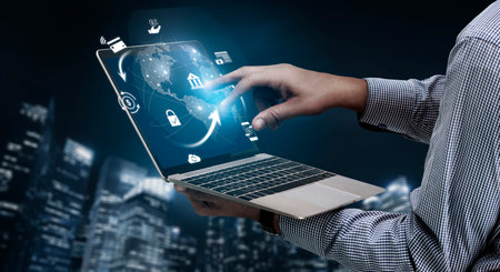 Worldwide digital payment network showing secure financial transactions. Digital payment supports...