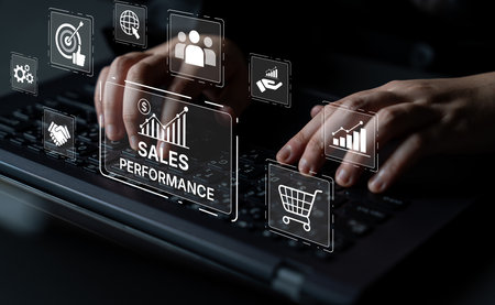 Digital sales performance dashboard showing sales performance metrics, performance trends, sales...
