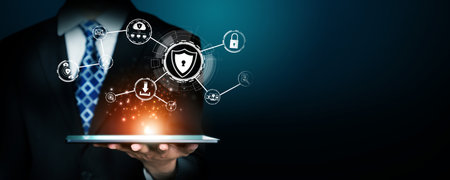 Business person explore the core of cyber security. Delve into cyber protection methods, cyber threats, and bolster cyber security stance. Essential for navigating the cyber security age FaaSの写真素材