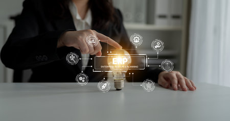 ERP platform visual showing centralized system for enterprise resource planning, improving...