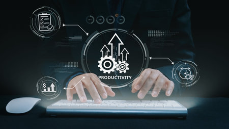 Productivity improvement in digital business, showing productivity tools, productivity tracking,...