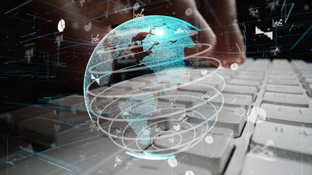 A captivating digital illustration showcasing a world map overlaying a keyboard, symbolizing global...