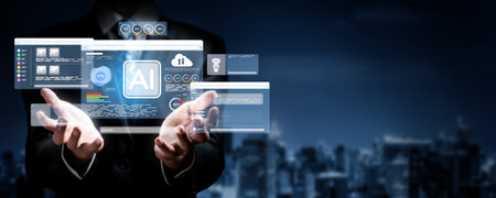 Human interact with AI artificial intelligence brain processor in concept of AI artificial...