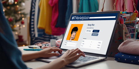 NFT marketplace provide brisk sale channel for digital artist to sell their works online on the internet networkの素材