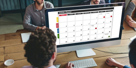 Calendar on computer software application for brisk schedule planning for personal organizer and online businessの素材