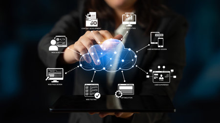 Cloud computing, cloud strategy, and cloud technology transforming digital infrastructure with...