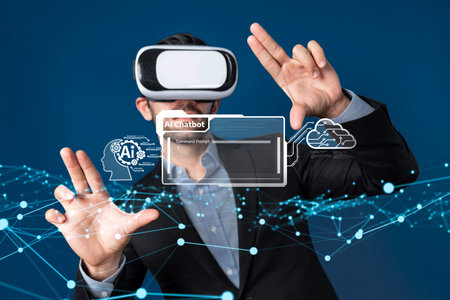 Human interact with AI artificial intelligence virtual assistant chatbot in concept of AI artificial...
