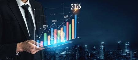 Business growth forecast highlights increasing trends new year 2026. Growth forecast data, growth...