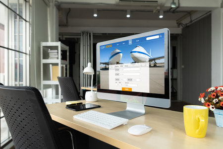 Online flight booking website provide modish reservation system . Travel technology concept .