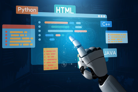 AI artificial intelligence assists software development through smart coding tools, virtual...
