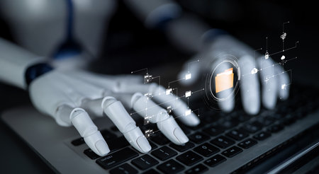 AI artificial intelligence assists digital folder management with smart sorting, cloud structure...