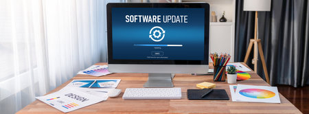 Software update on computer for brisk version of device software upgradeの写真素材