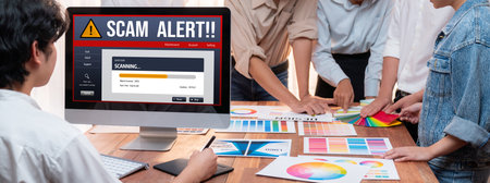 Cyber security software show alert of cyber attack for protection brisk. Danger from virus, phishing...
