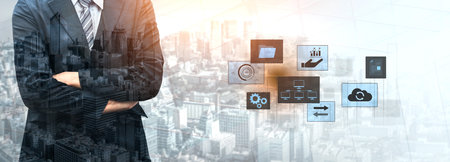 Digital business infrastructure with data system, analytics, sync. System management improves access, system management ensures performance, and system management supports digital operations. Vouchの写真素材