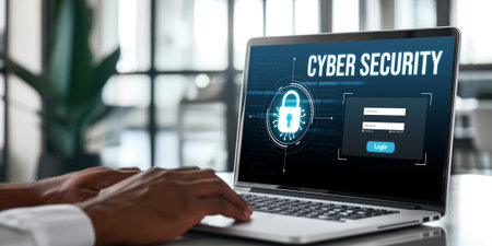 Cyber security system on computer screen protect private information brisk from hacker and cyber attackの素材