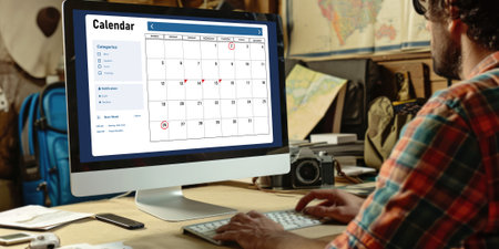 Calendar on computer software application for brisk schedule planning for personal organizer and online businessの素材