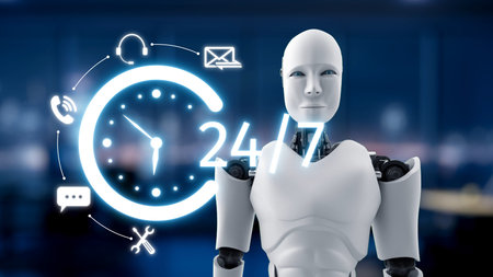 AI artificial intelligence supports 24-hour customer service with virtual assistants, real-time...