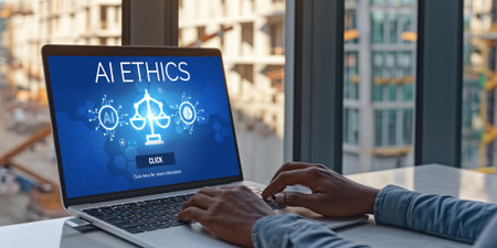 AI ethics responsibility standard law and rules on computer screen provide report of AI ethic transparency preventing technology crime. briskの素材
