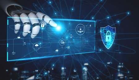 AI artificial intelligence strengthens cybersecurity with intelligent threat detection, virtual...