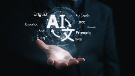 Global communication with multiple languages, digital translation tools, multilingual technology,...